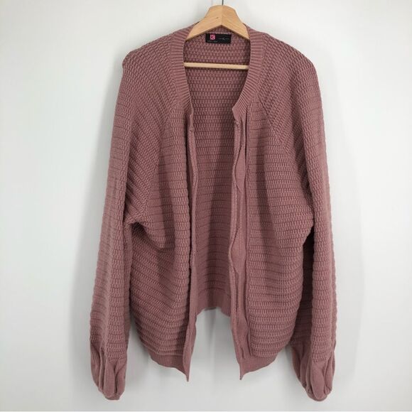 KANCY KOLE Chunky Knit Cardigan Open Front Pink Womens Size XL - Picture 2 of 7